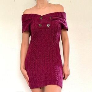 Y2K Burgundy Purple Cable Knit Sweater Dress